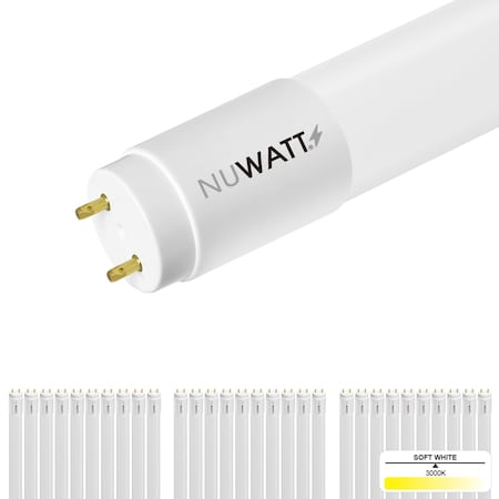 Nuwatt 4 FT LED T8 Tube Light T10 T12 Hybrid Type A+B 3000K Warm White 18W High Brightness 2200LM 30PK NW-T8F-4-18W-30K-30P